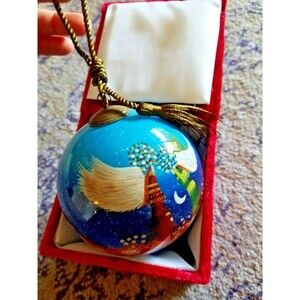 NWT Christmas Ornament "Angels" Justyna Kopania Hand Painted Glass Velvet Box